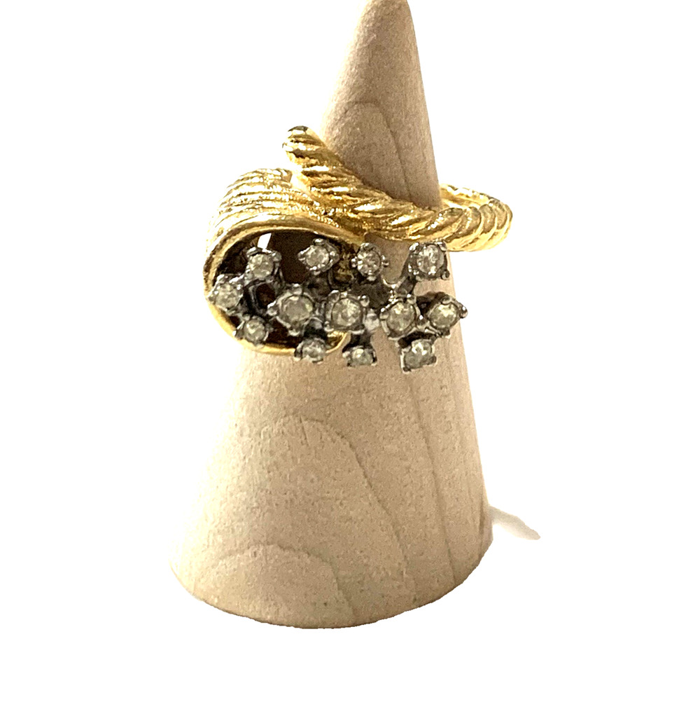 Vintage Gold Tone Cornucopia Style Rhinestone Cluster Bold Ring Adjustable Sz 4